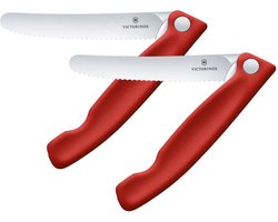 Victorinox Swiss Classic 2-delige Inklapbare Tomatenmessenset/Schilmessenset - 11 cm - Rood - Gekarteld