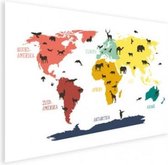 Wereldkaart Dieren Per Continent Kleuren - Poster 80x60
