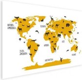Wereldkaart Dieren Per Continent Geel - Poster 90x60