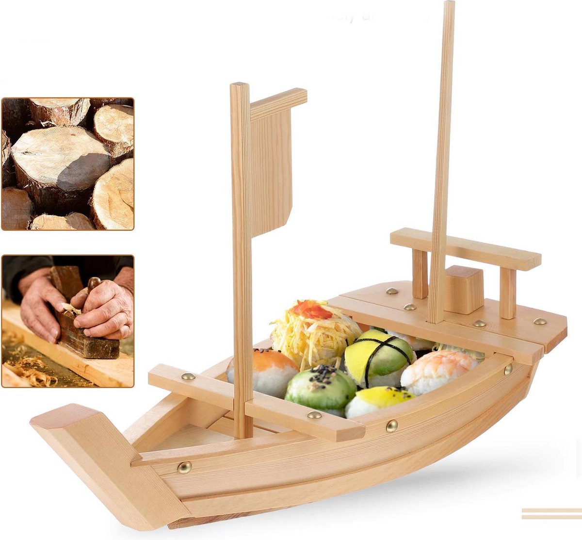 Sushi Boot - Sushi Boat - Maarliefst 53 cm - Sushi Servies - Sushi Serveerplank - Sushi Plank - Sushi Dienblad - Dienblad Hout - Handgemaakt