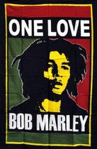 Wandkleed Bob Marley - 210x240 cm XXL Bedsprei Strandkleed Muziek Cadeau One Love - Groen Zwart Geel