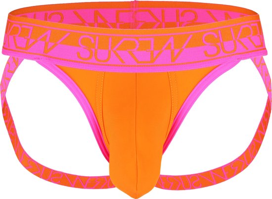 Sukrew - BLOC Jockstrap - Oranje/Roze - Maat S - Heren ondergoed - Mannen onderbroek