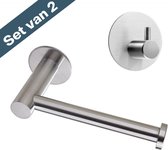 Toiletrolhouder Zonder Boren - Wc Rolhouder - Inclusief Handdoekhaak - RVS - Zilver - Houder - Makkelijk monteren