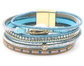 Dielay - Armband Dames - PU Kunstleer - Schelp - Lengte 19,5 cm - Blauw en Goudkleurig