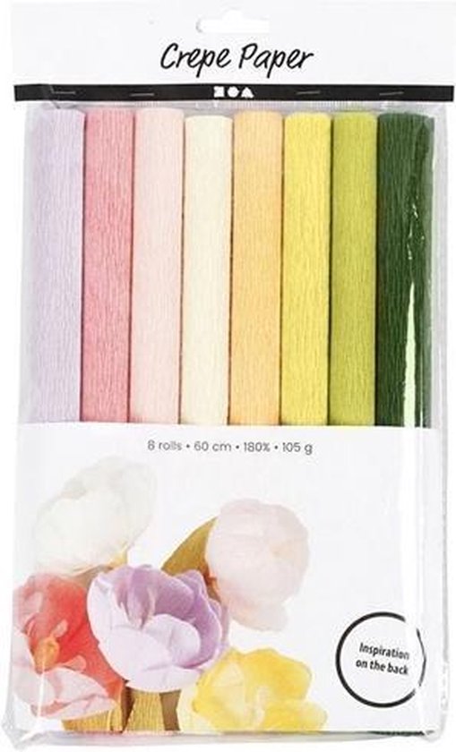 Creativ Company Crepepapier 8 Pastelkleuren Crêpe-verhouding: 180-200%, 25x60 cm