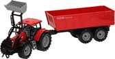 Tractor met voorlader en aanhanger 48 cm - rood