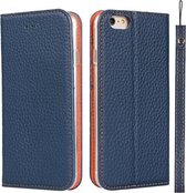 Litchi-textuur Horizontale flip-toplaag koeienhuid lederen tas met houder en kaartsleuven & portemonnee & riem & draadwinder voor iPhone 6 Plus & 6s Plus (donkerblauw)