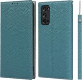 Voor Samsung Galaxy S20 FE Litchi Textuur Horizontale Flip Top Layer Koeienhuid Lederen Case met Houder & Kaartsleuven & Portemonnee & Riem & Draad Winder (Hemelsblauw)