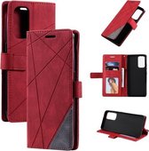 Voor OPPO Reno5 Pro 5G Skin Feel Splicing Horizontale Flip Lederen Case met Houder & Kaartsleuven & Portemonnee & Fotolijst (Rood)