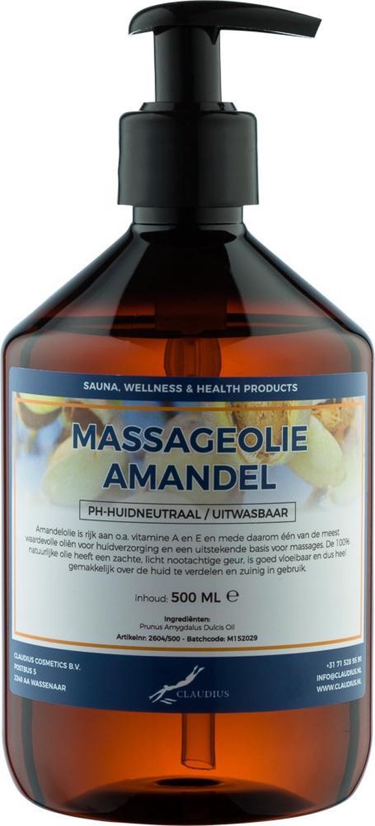 Goedkoopste Massageolie Amandelolie 500 ml met pomp - 100 natuurlijk - biologisch en koud geperst