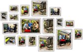 HAES déco - Set de collage avec 17 cadres photo en bois Paris blanc/marron pour photos au format 10x15, 13x18, 15x20, 20x30, 30x30 et 30x40 - SP001906-17