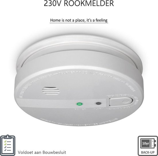 ELRO 230V Rookmelder FS1110P - Aan te sluiten op het lichtnet - met 10 jaar back-up batterij - Voldoet aan Bouwbesluit