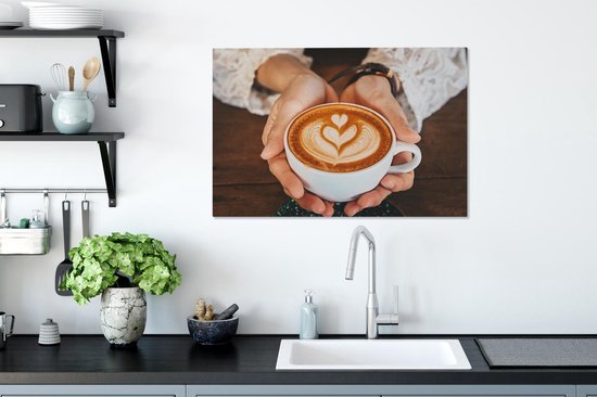 Femme avec oeuvre dans une tasse de café toile 2cm 90x60 cm - Tirage photo sur toile (Décoration murale salon / chambre)