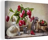 Nature morte d'une souris parmi les tulipes 90x60 cm - Tirage photo sur toile (Décoration murale salon / chambre)