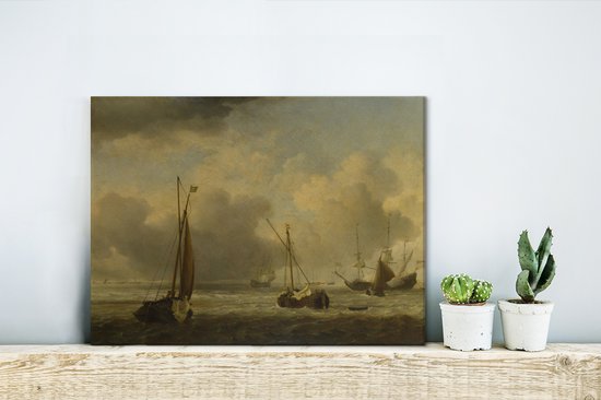 Willem van de Velde - Navires hollandais et petits navires au large de la côte dans un vent 40x30 cm - petit - Tirage photo sur toile (Décoration murale salon / chambre)