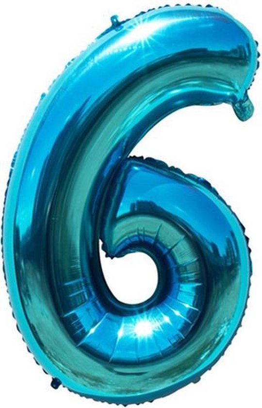 Cijfer ballon 6 jaar Babydouche - blauw folie helium ballonnen - 100 cm - blauwe zes verjaardag versiering