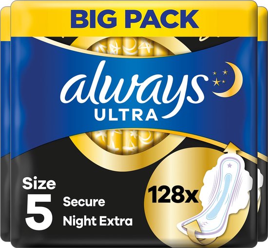 Always Ultra Secure Night Met Vleugels - Voordeelverpakking 128 stuks - Maandverband