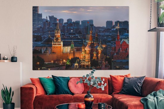 Moscou le soir toile 2cm 180x120 cm - Tirage photo sur toile (Décoration murale salon / chambre) XXL / Groot format!