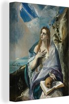 Canvas Schilderij De berouwvolle Maria Magdalena - Schilderij van El Greco - 90x120 cm - Wanddecoratie
