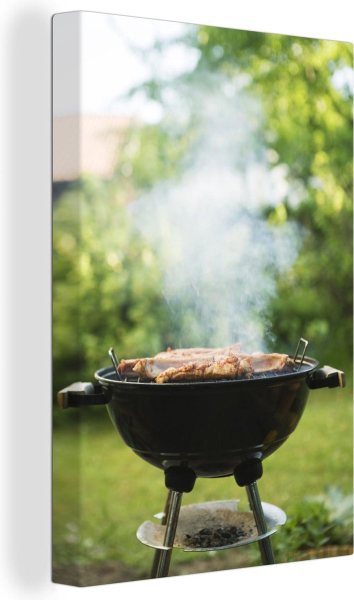 Canvas Schilderij BBQ - Buiten - Vlees - 60x90 cm - Wanddecoratie