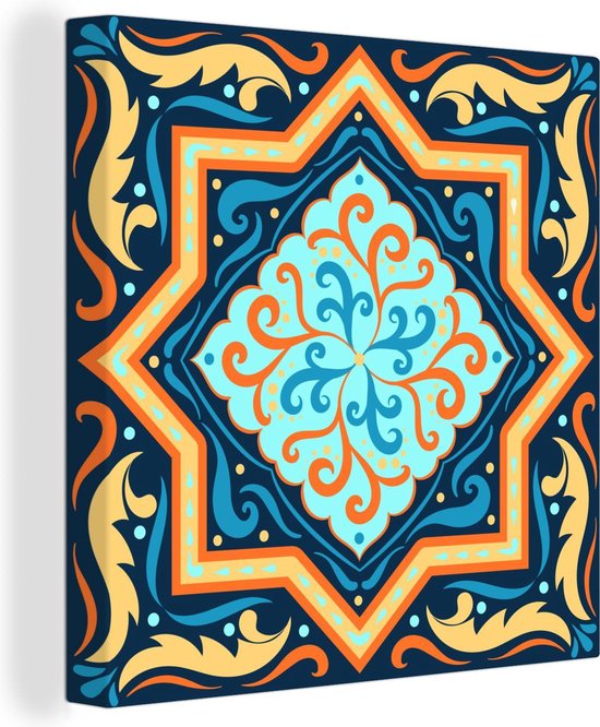 Canvas Schilderij Ster - Oranje - Blauw - Patronen - 50x50 cm - Wanddecoratie