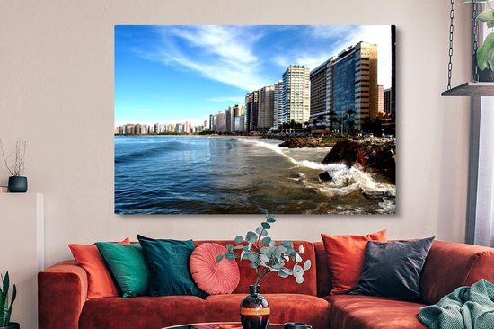 Peintures sur toile - Vagues sur les rochers à Fortaleza au Brésil - 150x100 cm - Décoration murale