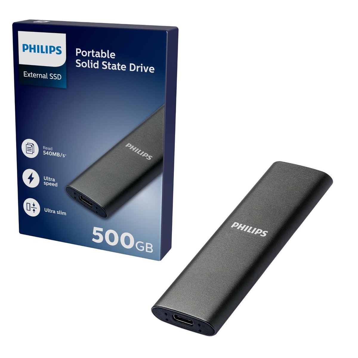 Disque dur externe Philips SSD 250 Go, USB3.2, space grey