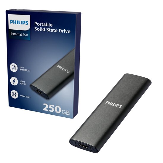 Philips Portable External SSD 250 GB - Ultra Thin, SATA Ultra Speed USB-C -  USB,... | bol.com