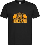 Zwart EK voetbal T-shirt met “ Brullende Leeuw en Holland “ print Oranje maat XL