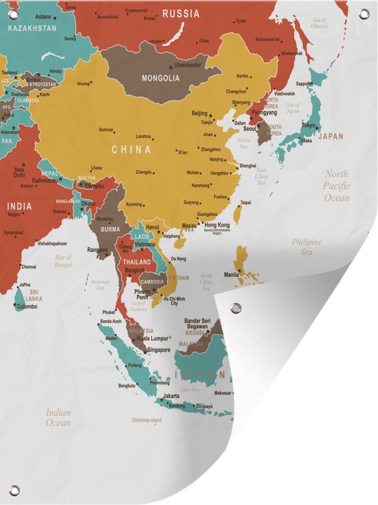 Tuinposter Azië kaart - Kaart van Azië in verschillende kleuren tuinposter