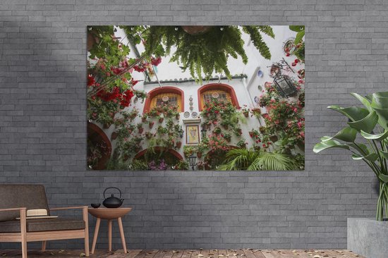 Belles fleurs sur le mur de Cordoba Garden poster 180x120 cm - Toile de jardin / Toile d'extérieur / Peintures d'extérieur (décoration de jardin) XXL / Groot format!