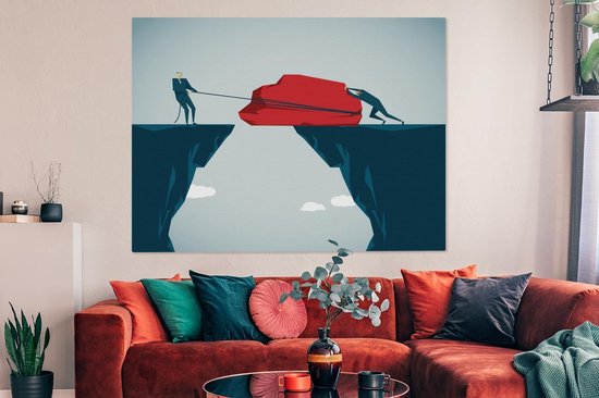 Une illustration de la construction d'un pont avec toile de pierre 160x120 cm - Tirage photo sur toile (Décoration murale salon / chambre) / Nature Canvas Peintures XXL / Groot format!