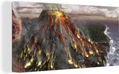 Canvas Schilderij Een illustratie van een luchtfoto van een vulkaanuitbarsting - 80x40 cm - Wanddecoratie