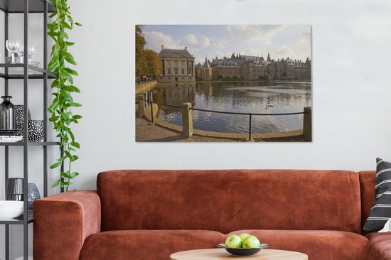 Étang devant le Binnenhof à La Haye 120x80 cm - Tirage photo sur toile (Décoration murale salon / chambre)