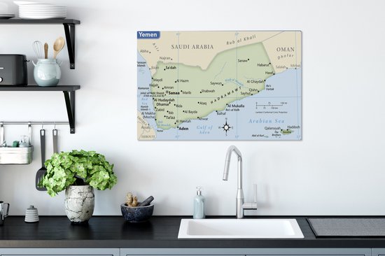 Illustration de la carte du Yémen 90x60 cm - Tirage photo sur toile (Décoration murale salon / chambre)