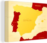 Canvas Schilderij Illustratie van een gele kaart van Spanje - 80x60 cm - Wanddecoratie