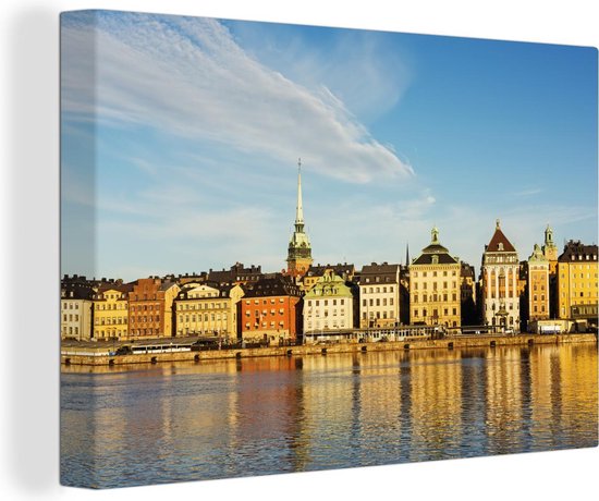 Canvas Schilderij Gebouwen over haven van Stockholm in Zweden - Wanddecoratie