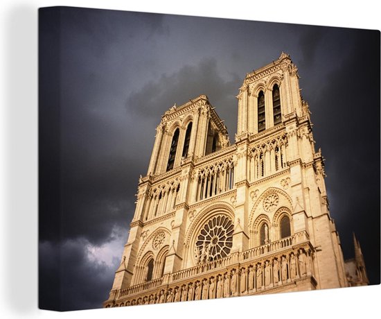 Canvas Schilderij Donkere wolken boven de Notre Dame in Parijs - 90x60 cm - Wanddecoratie
