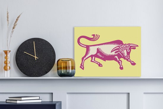 Une illustration d'un taureau rose sur toile 40x30 cm - petit - Tirage photo sur toile (Décoration murale salon / chambre) / Peintures sur toile Animaux de la ferme