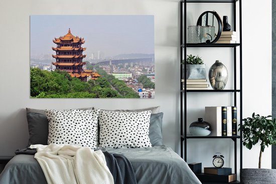 Vue d'un beau temple à Wuhan Toile 120x80 cm - Tirage photo sur toile (Décoration murale salon / chambre) / Villes asiatiques Peintures sur toile