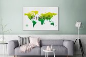 Canvas Wereldkaart - 120x80 - Wanddecoratie Wereldkaart - Groen - Kompas