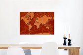 Canvas Wereldkaart - 90x60 - Wanddecoratie Wereldkaart - Trendy - Roest