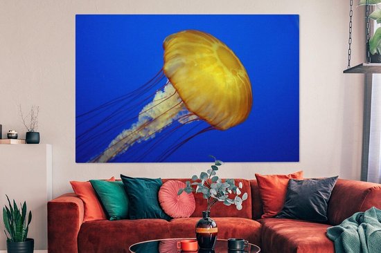 Peintures sur toile - Une grande méduse jaune - 180x120 cm - Décoration murale XXL /