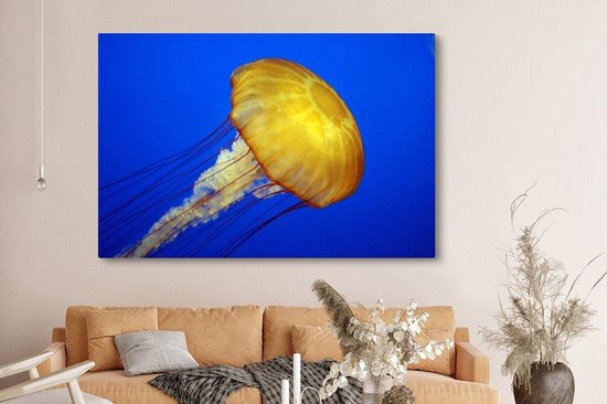 Peintures sur toile - Une grande méduse jaune - 180x120 cm - Décoration murale XXL /