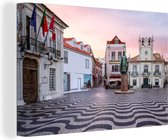 Canvas Schilderij Plein - Lissabon - Zonsondergang - 120x80 cm - Wanddecoratie