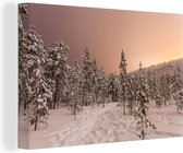Canvas Schilderij De zon is achter de bergen in het Lapland ondergegaan - 30x20 cm - Wanddecoratie