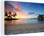 Un coucher de soleil tropical sur une toile de plage malaisienne 60x40 cm - Tirage photo sur toile (Décoration murale salon / chambre) / Mer et plage