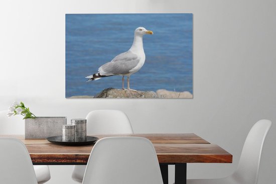 Un goéland argenté avec la mer en arrière-plan Toile 60x40 cm - Tirage photo sur toile (Décoration murale salon / chambre)