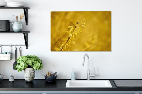 Fleurs de forsythia jaune au printemps Toile 90x60 cm - Tirage photo sur toile (Décoration murale salon / chambre)