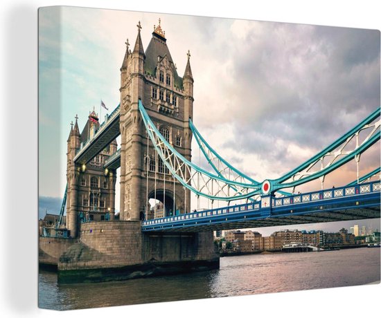Canvas Schilderij Close up van de Tower Bridge in Londen - 90x60 cm - Wanddecoratie